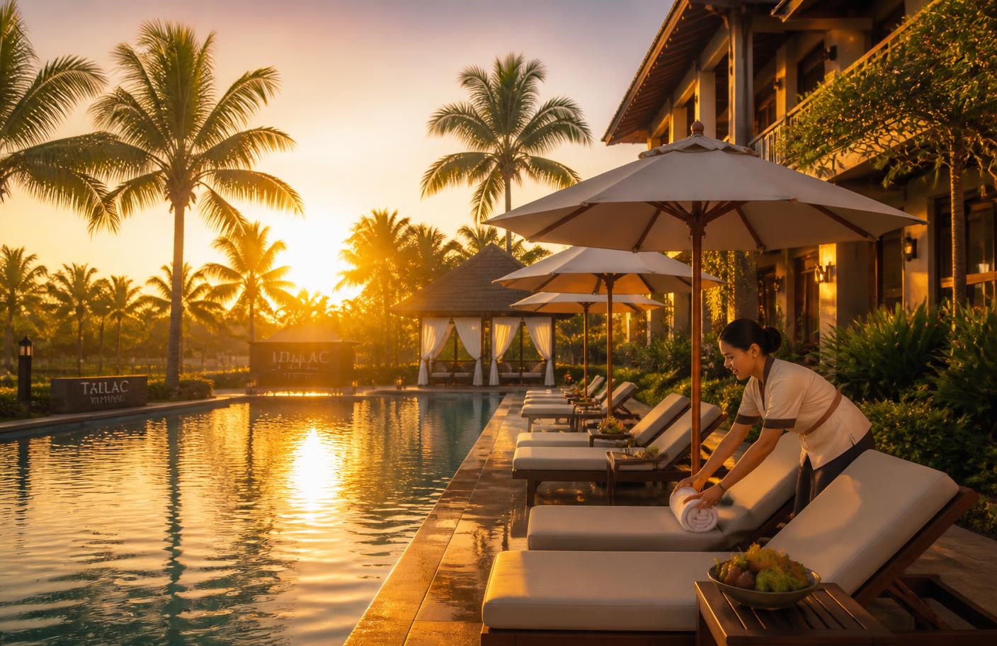Poolside at Casa Isabel Wellness Bliss Resort in Tarlac at golden hour