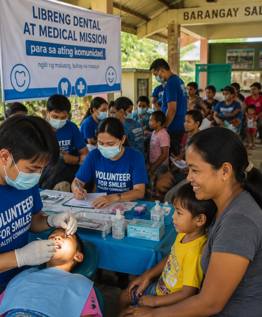 Community dental and medical mission serving families in a barangay