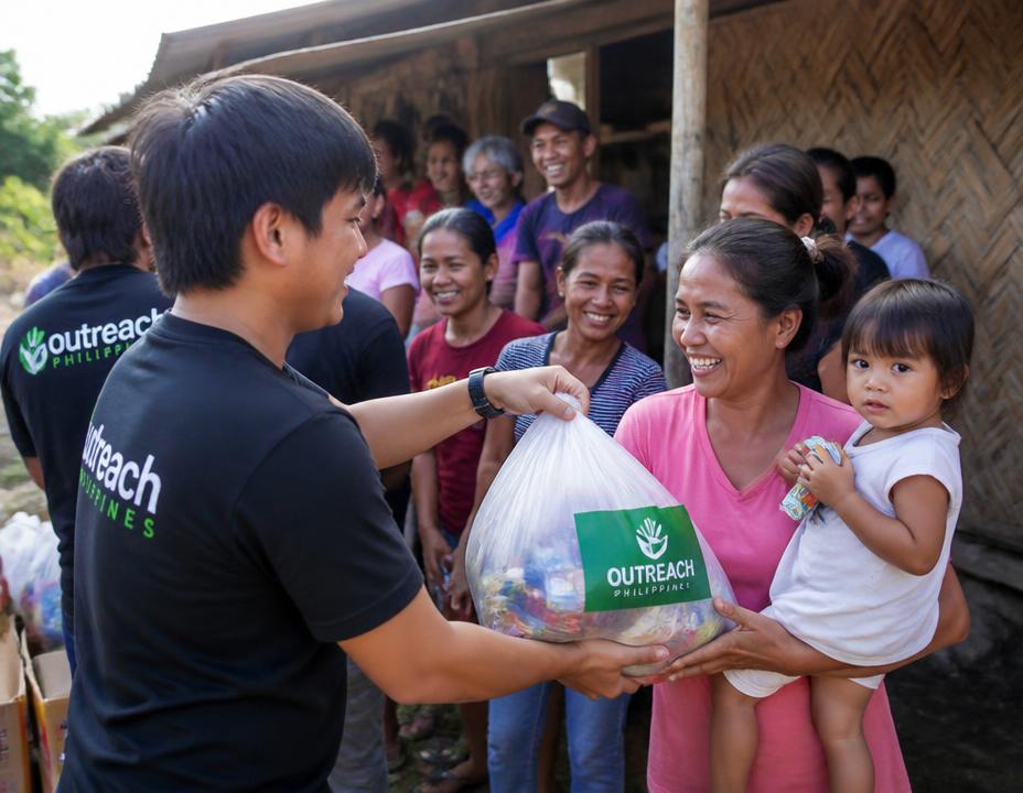 Outreach team handing relief packs to community families